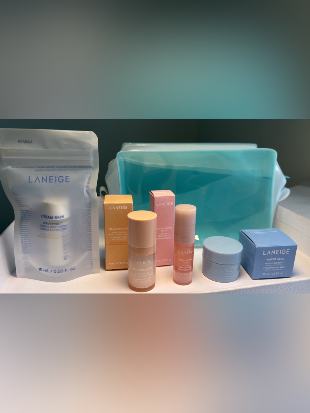 New, unused LANEIGE Multi-Piece Skincare Set/ Mini size & cosmetic bag